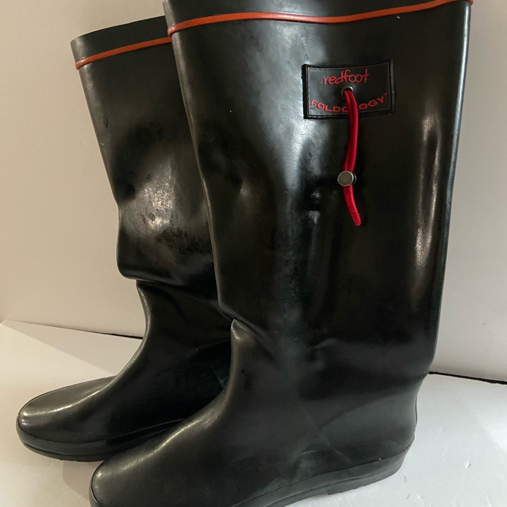 Redfoot Foldology Rain Boot Women’s Sz 8 Black Rubber Outdoors Work Travel